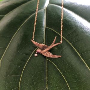 14k Antique Swallow Diamond and Ruby Necklace